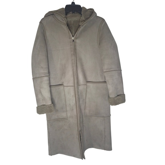 Zara Jackets & Blazers - Zara Reversible Faux Shearling Long Hooded Coat Beige Size S